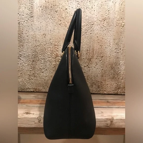 MICHAEL KORS Cindy Large Leather Dome Satchel Black Handbag/Crossbody W/Gold - Picture 9 of 17